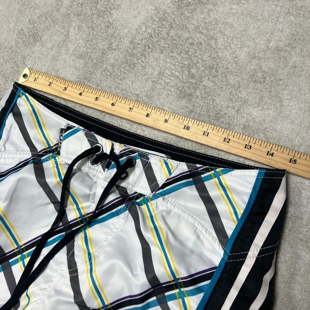 Y2K Fox Racing Board Shorts Plaid Geometric Abstract Big Logo Mens 30